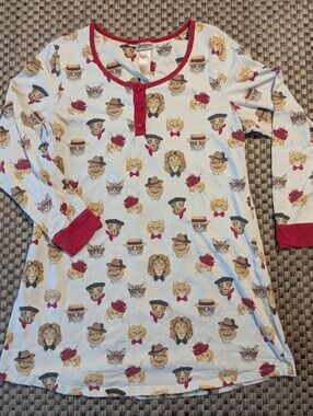 BedHead Classy Cats Fancy Cats Long Sleeve Nightshirt Cotton size Medium
